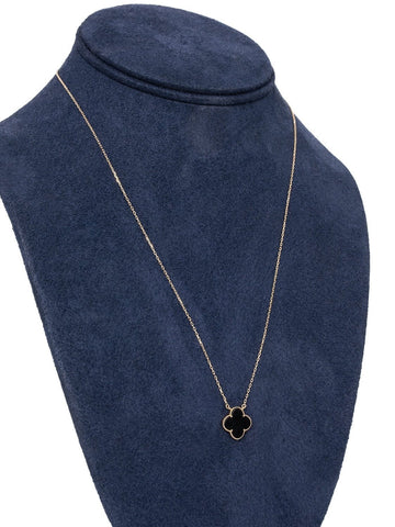 Vintage Custom 14K Gold Onyx Clover Pendant Necklace-designer resale