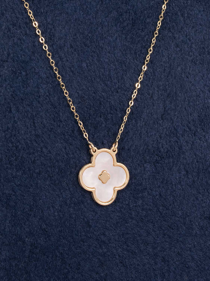 Vintage Custom 14K Gold Pearl Alhambra Pendant Necklace-designer resale
