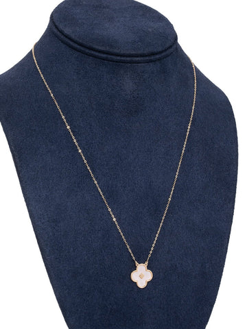 Vintage Custom 14K Gold Pearl Alhambra Pendant Necklace-designer resale