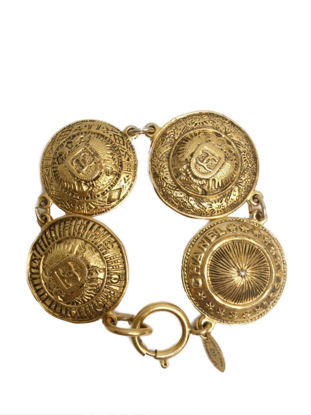 Vintage Gold Medallion Charm Bracelet-designer resale