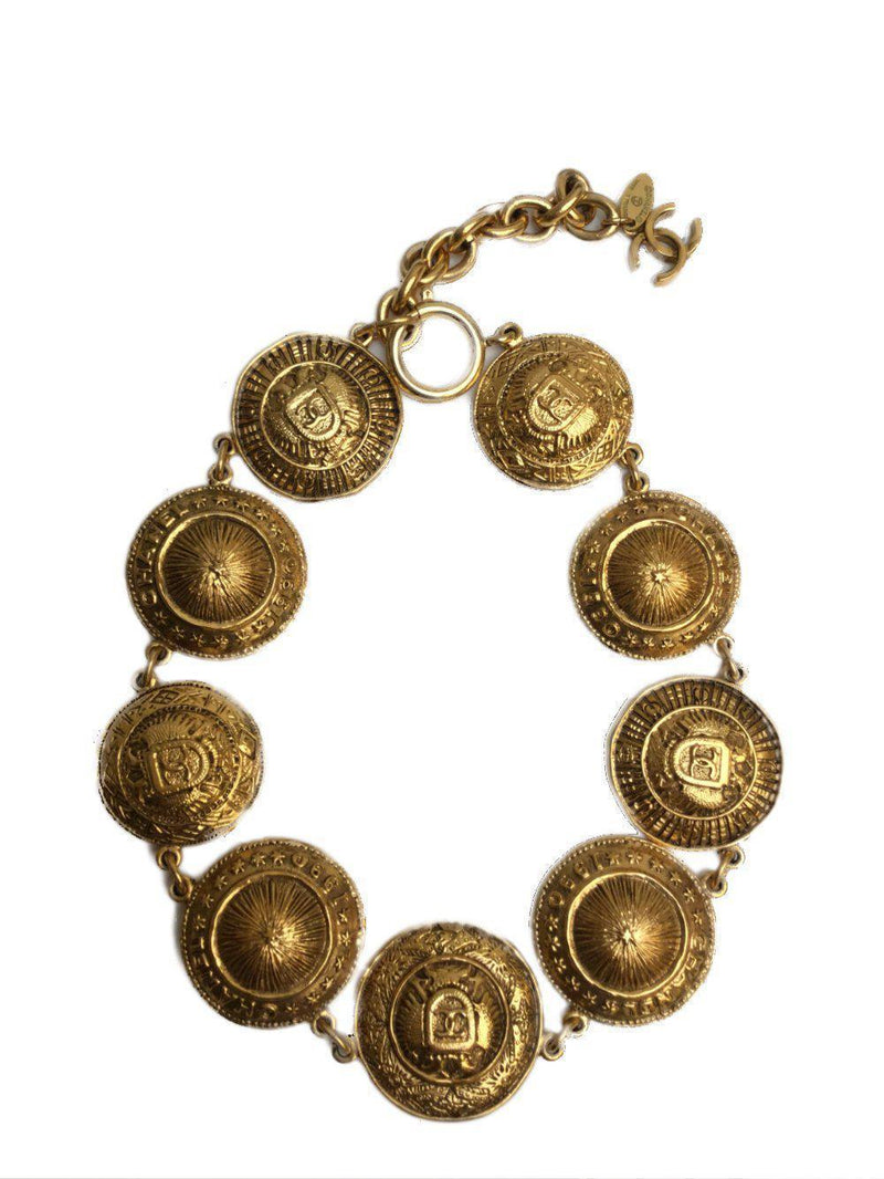 Vintage Gold Medallion Charm Necklace-designer resale