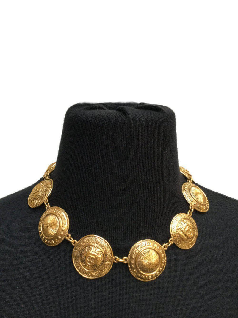 Vintage Gold Medallion Charm Necklace-designer resale