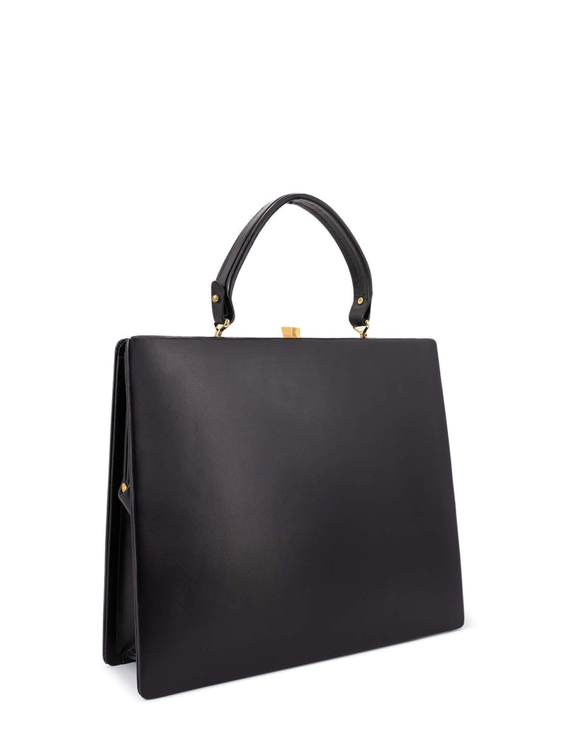 Vintage Igor Box Leather Medium Clasp Top Handle Bag Black-designer resale