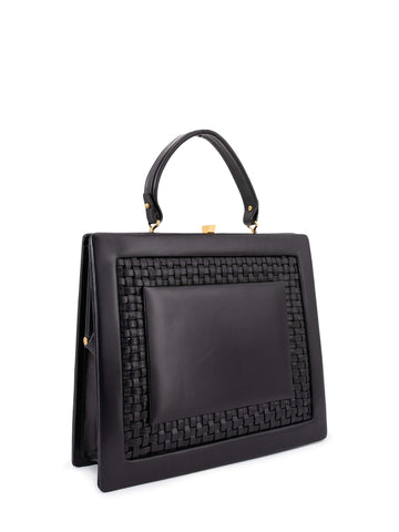 Vintage Igor Box Leather Medium Clasp Top Handle Bag Black-designer resale