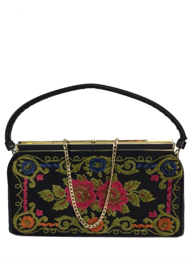 Vintage Needlepoint Embroidered Top Handle Bag-designer resale