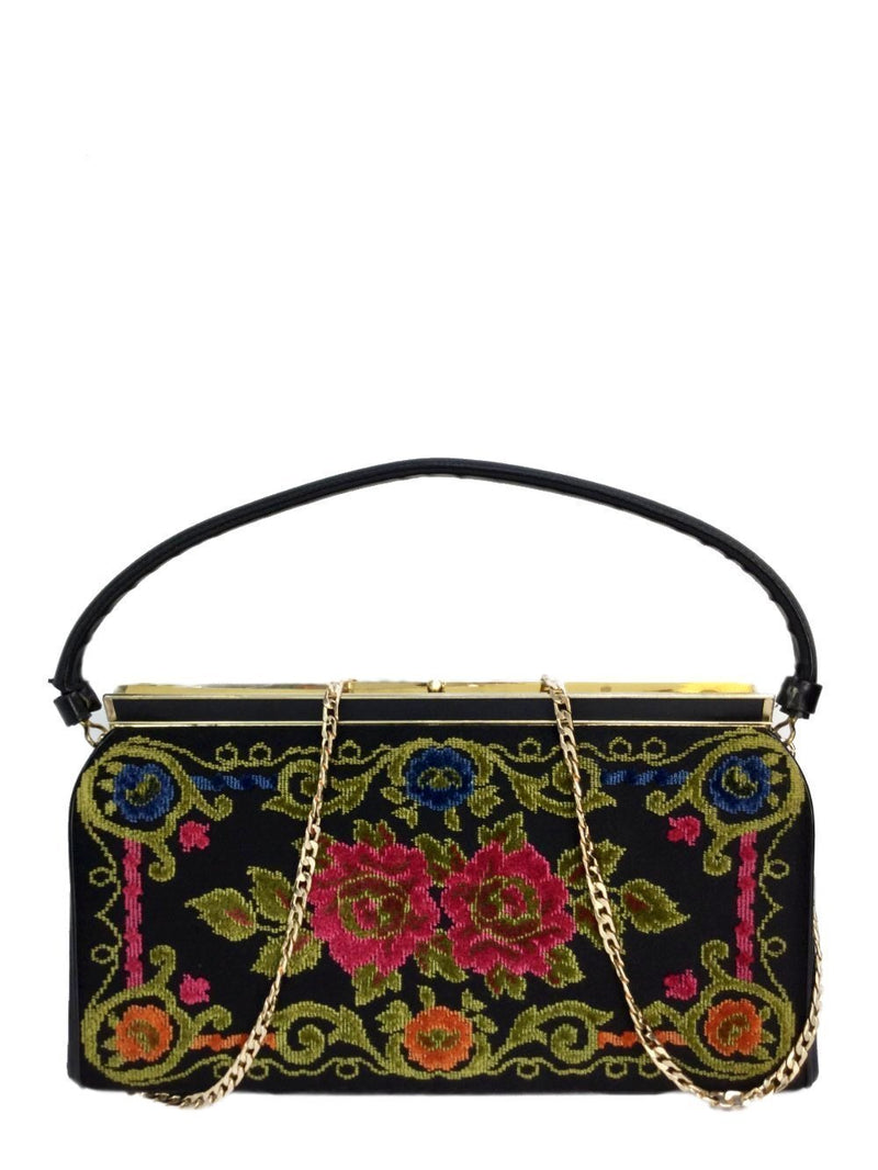 Vintage Needlepoint Embroidered Top Handle Bag-designer resale