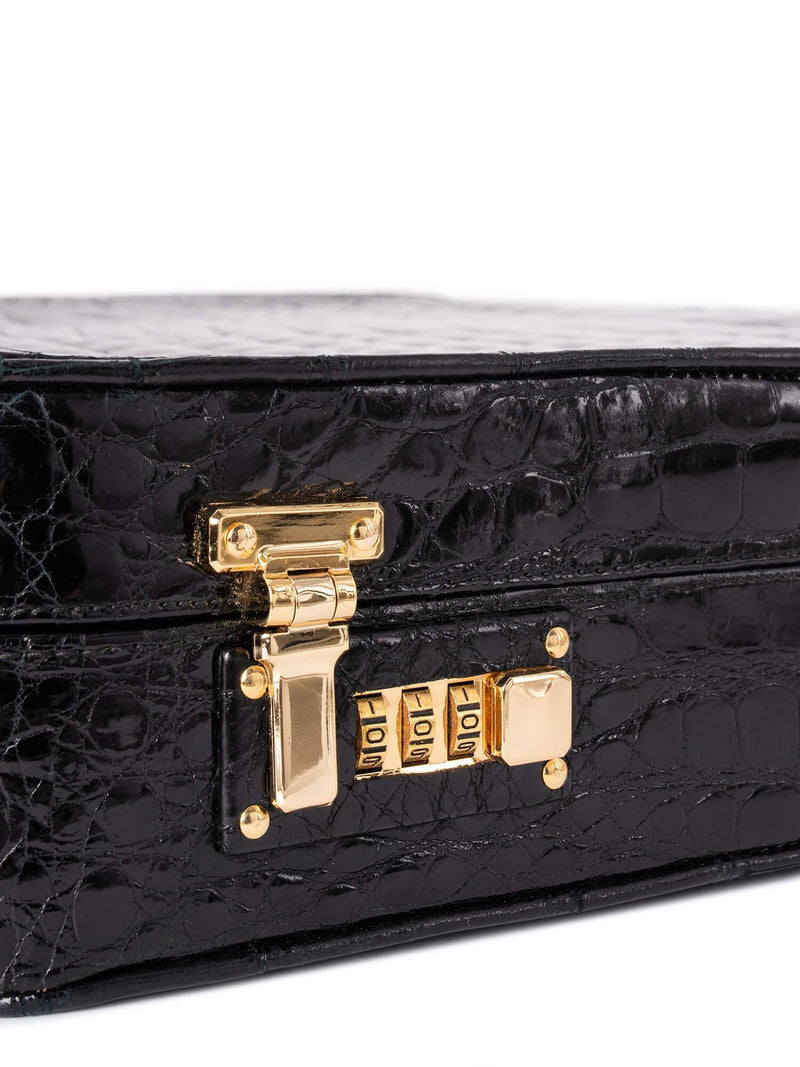 Vintage Shiny Crocodile Briefcase Black