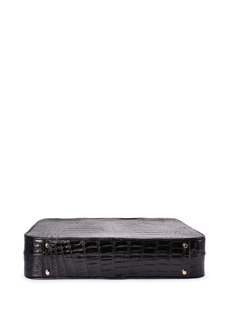 Vintage Shiny Crocodile Briefcase Black-designer resale