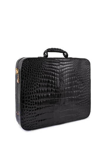 Vintage Shiny Crocodile Briefcase Black-designer resale