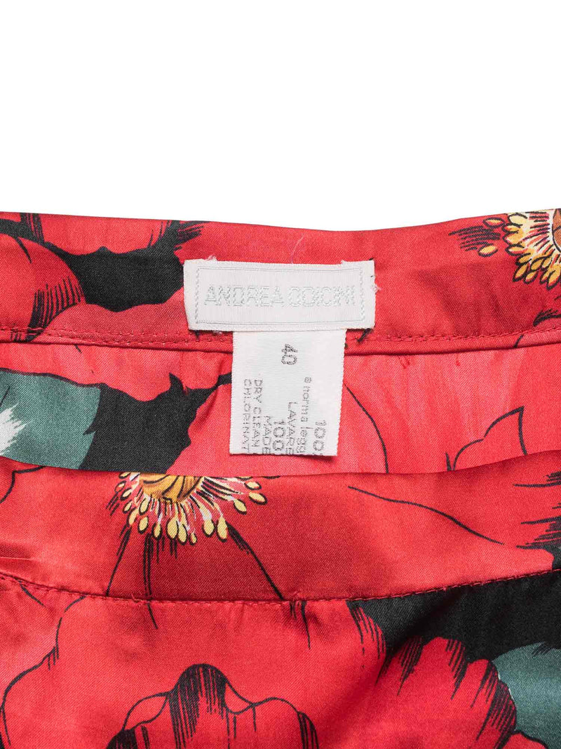 Vintage Silk Floral A-Line Maxi Skirt Red-designer resale