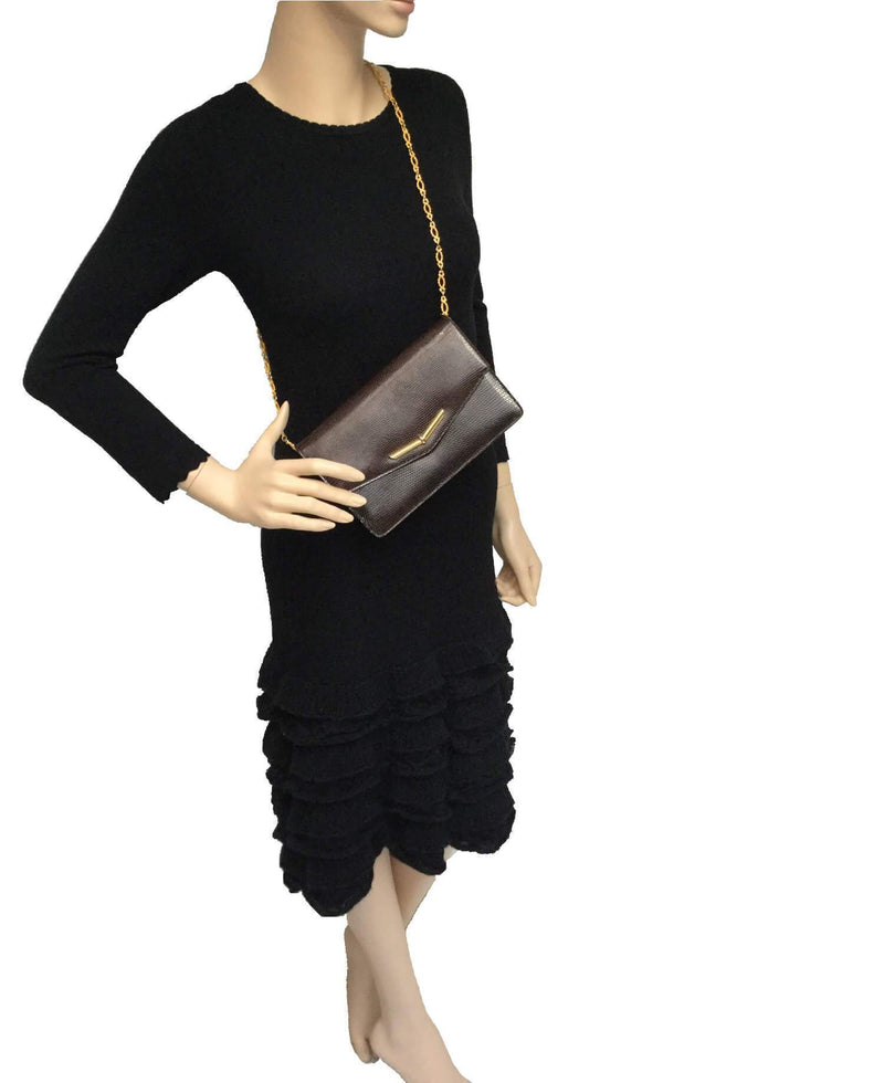 Vintage Snakeskin Flap Bag Brown-designer resale