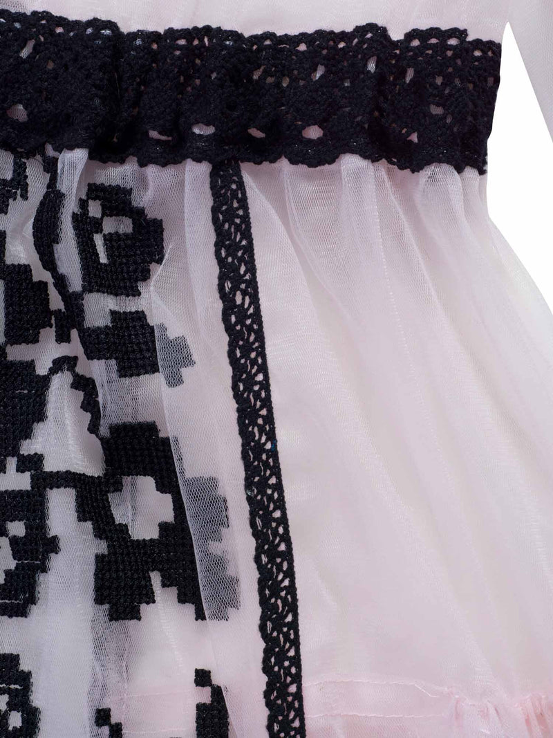 Vintage Tulle Embroidered Maxi Dress Pink Black-designer resale