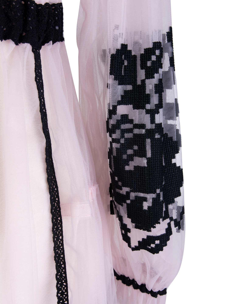 Vintage Tulle Embroidered Maxi Dress Pink Black Vintage Tulle Embroidered Maxi Dress Pink Black