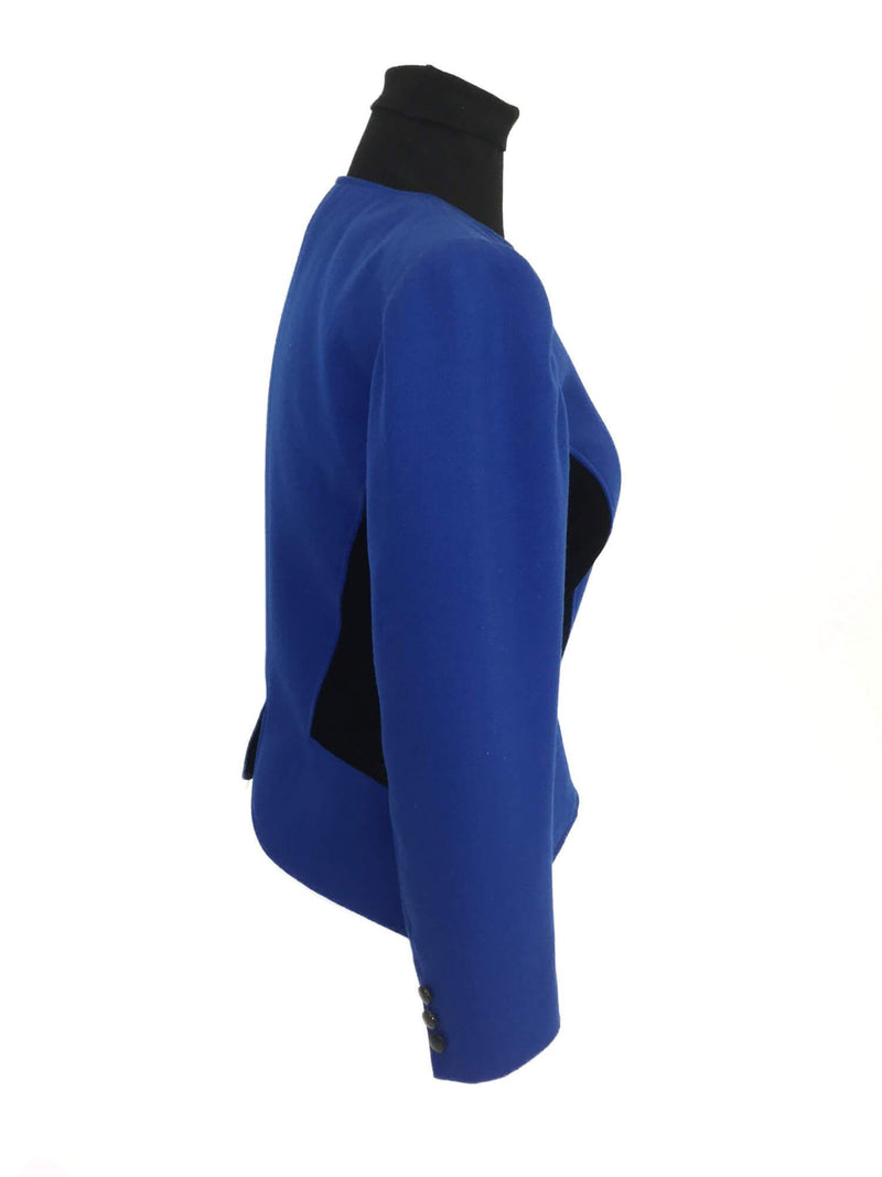 Vintage Wool Velvet Fitted Jacket Blue-designer resale