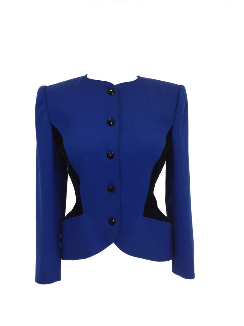 Vintage Wool Velvet Fitted Jacket Blue-designer resale