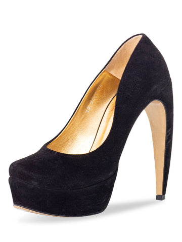 Walter Steiger Suede Curved Heel Platform Pumps Black-designer resale