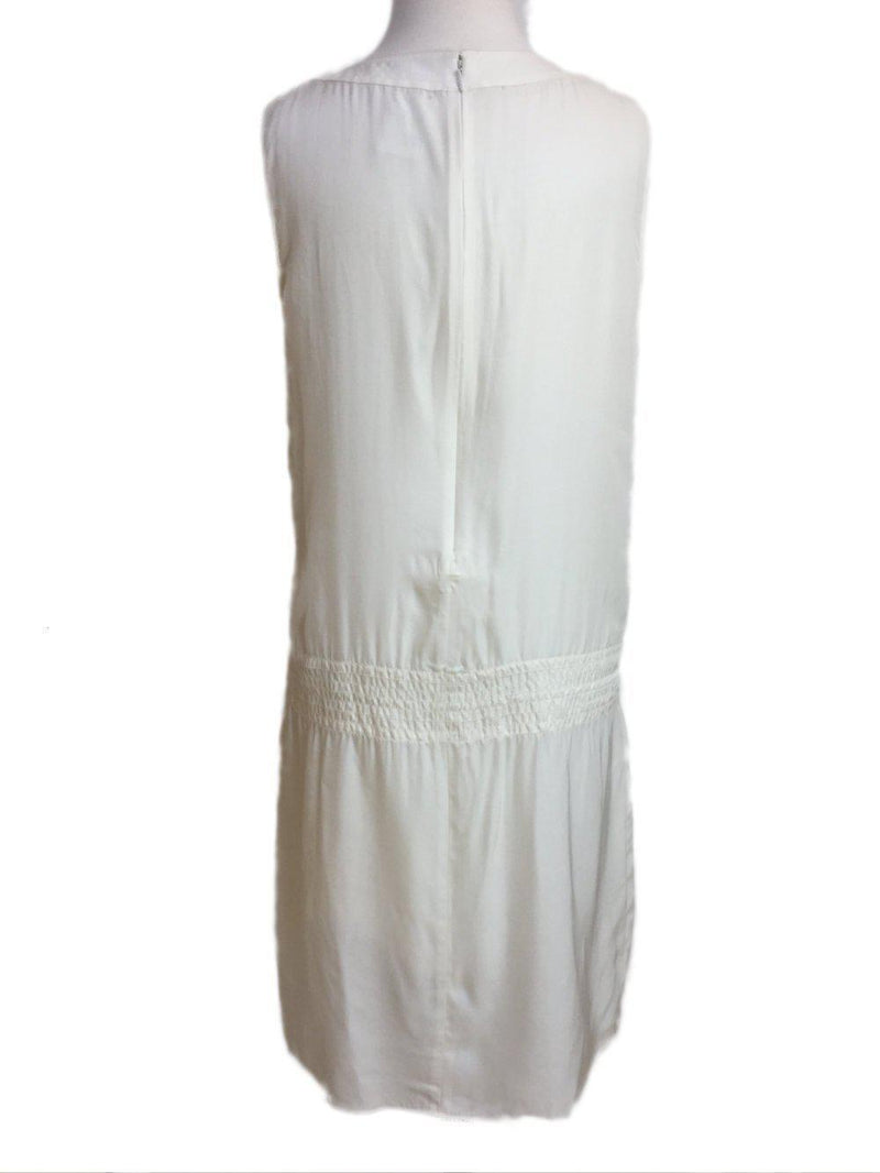White 100% Silk Pleated Midi Dress-designer resale