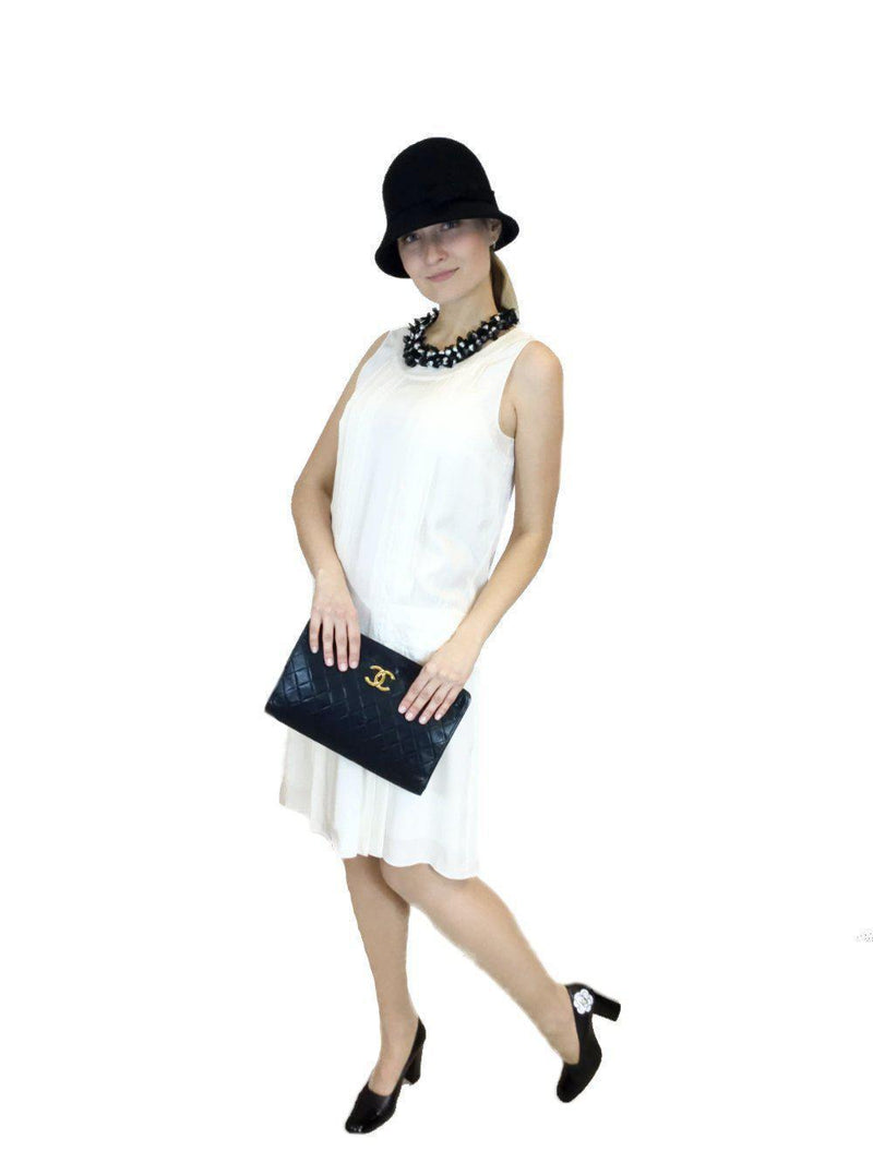 White 100% Silk Pleated Midi Dress-designer resale
