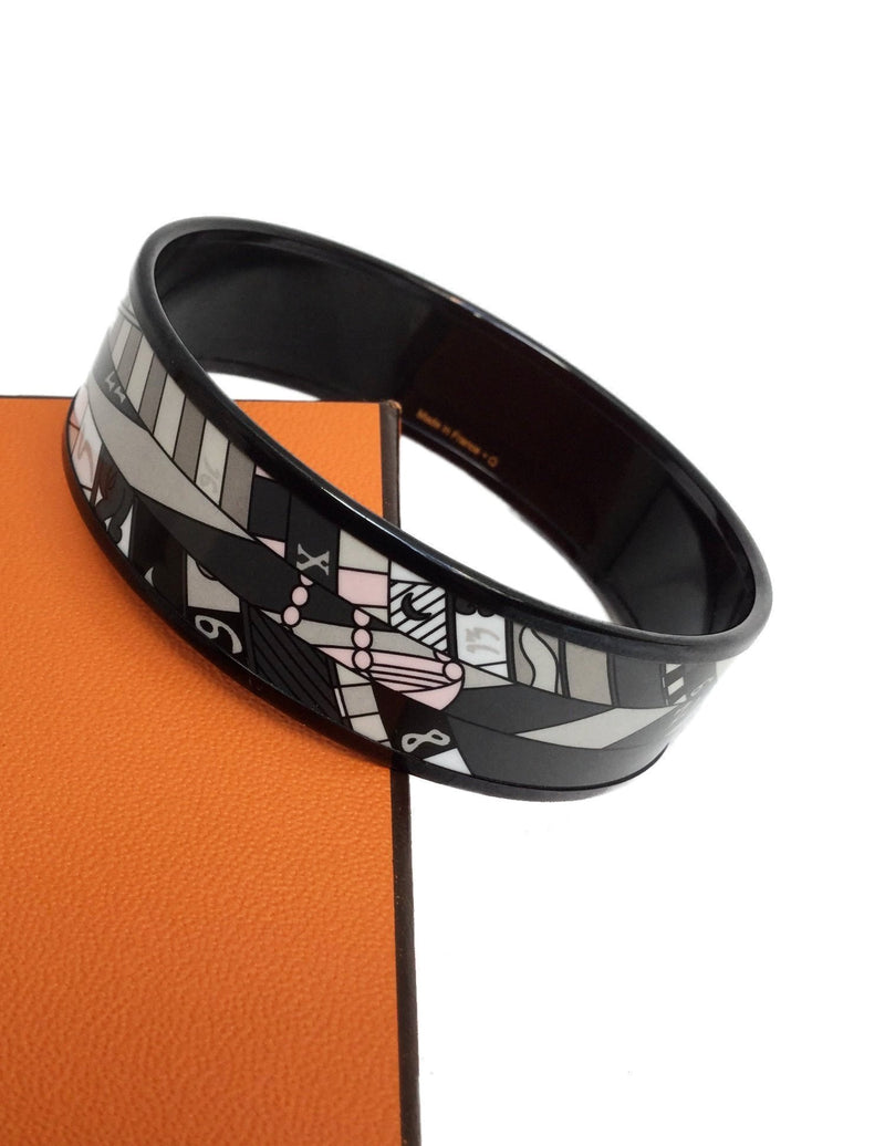 Wide Bangle Bracelet in Printed Multicolor Enamel Black Hardware 65-designer resale