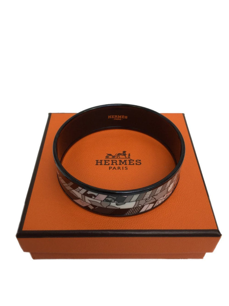 Wide Bangle Bracelet in Printed Multicolor Enamel Black Hardware 65-designer resale