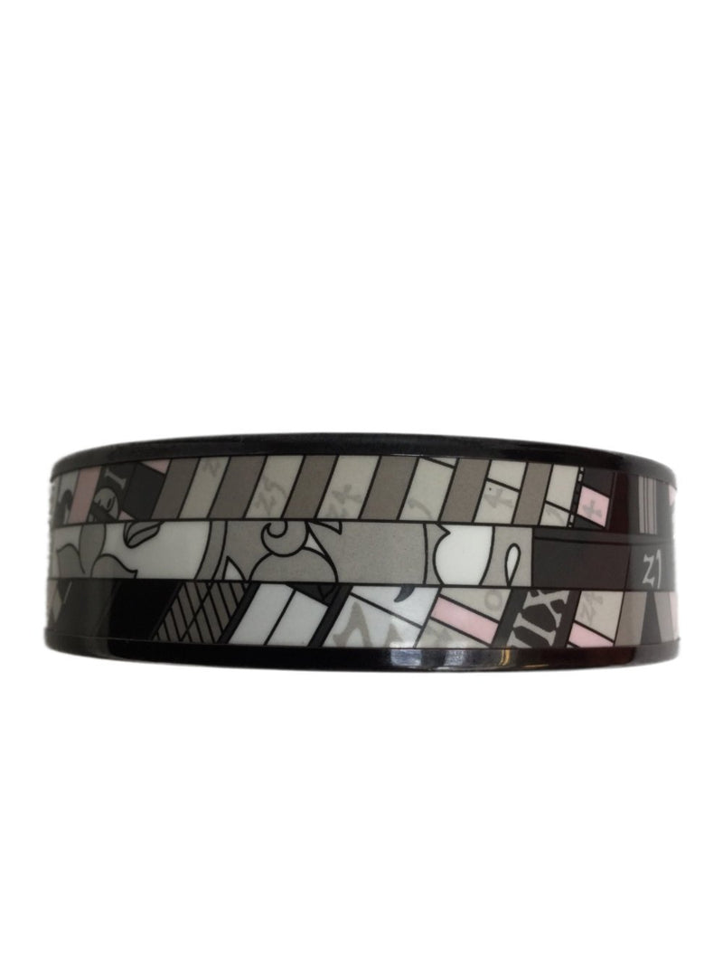 Wide Bangle Bracelet in Printed Multicolor Enamel Black Hardware 65-designer resale