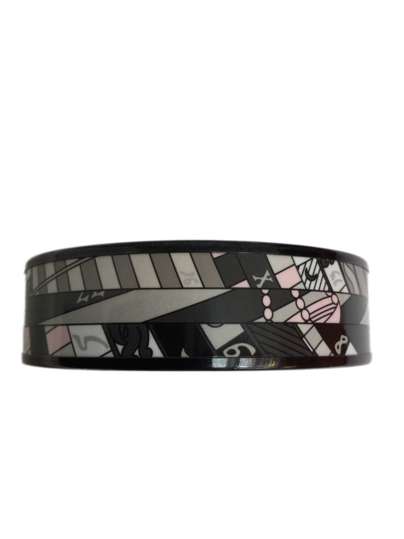 Wide Bangle Bracelet in Printed Multicolor Enamel Black Hardware 65-designer resale