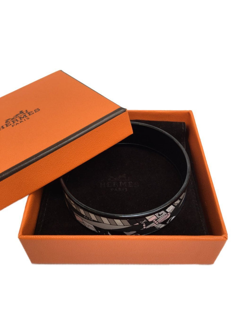 Wide Bangle Bracelet in Printed Multicolor Enamel Black Hardware 65-designer resale