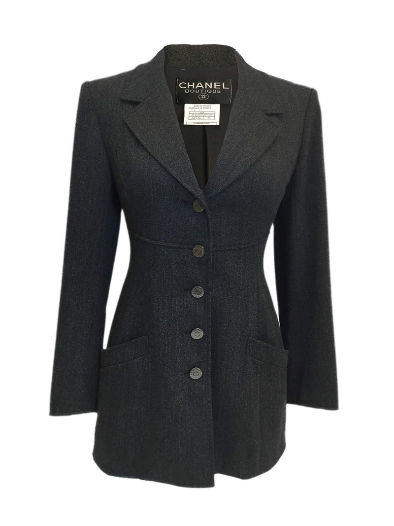 Wool Tweed Jacket Grey-designer resale