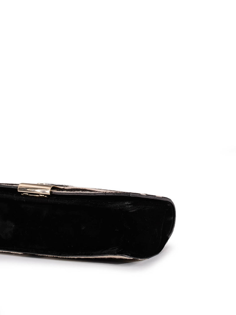 Yves Saint Laurent Calf Hair Double Horn Mombassa Bag Black White-designer resale