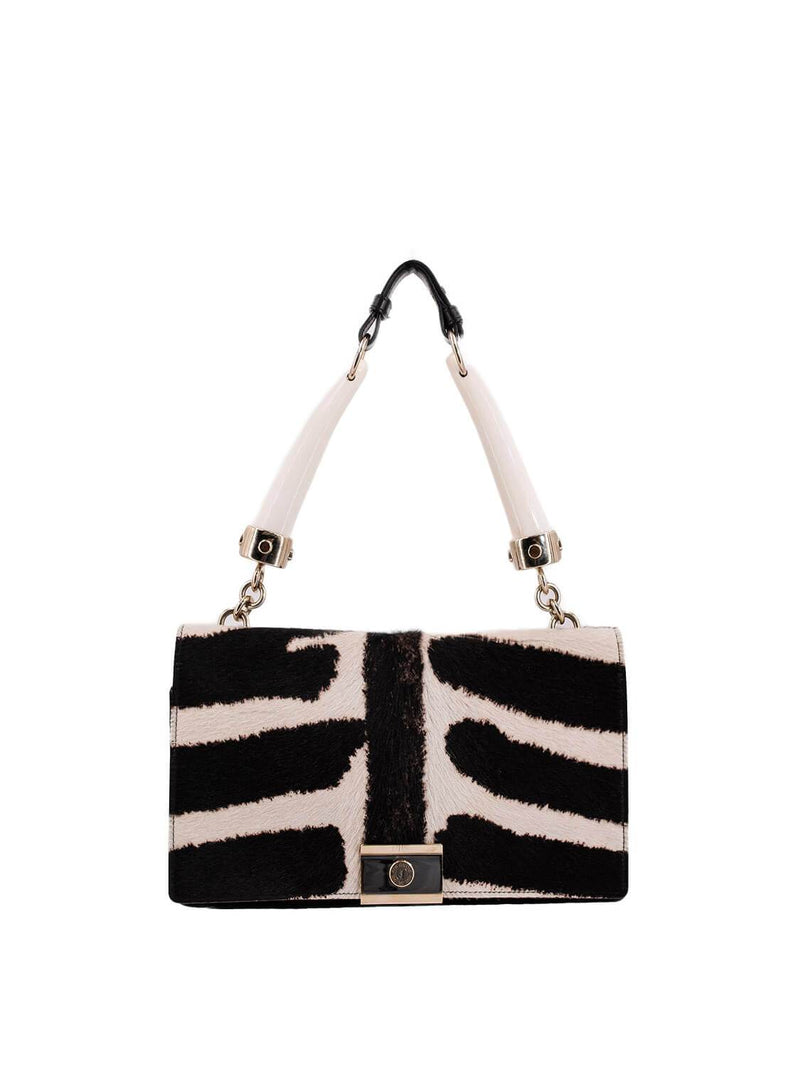 Yves Saint Laurent Calf Hair Double Horn Mombassa Bag Black White-designer resale