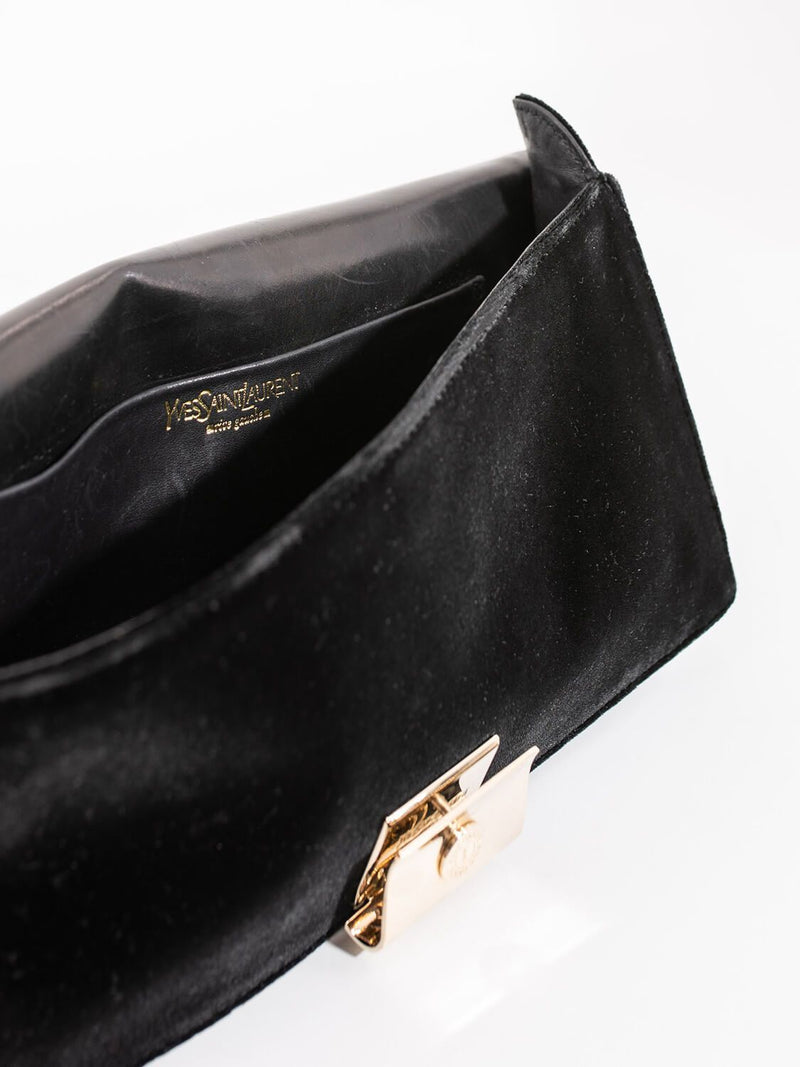 Yves Saint Laurent Calf Hair Double Horn Mombassa Bag Black White-designer resale