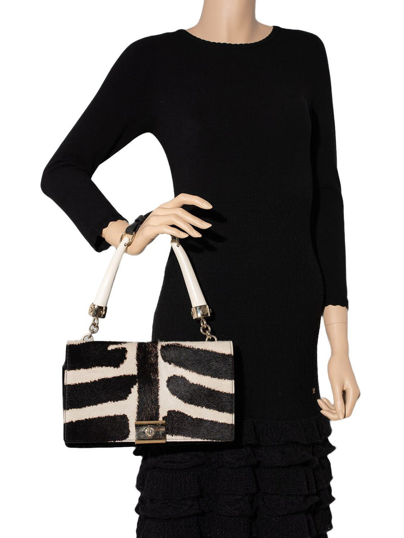 Yves Saint Laurent Calf Hair Double Horn Mombassa Bag Black White-designer resale