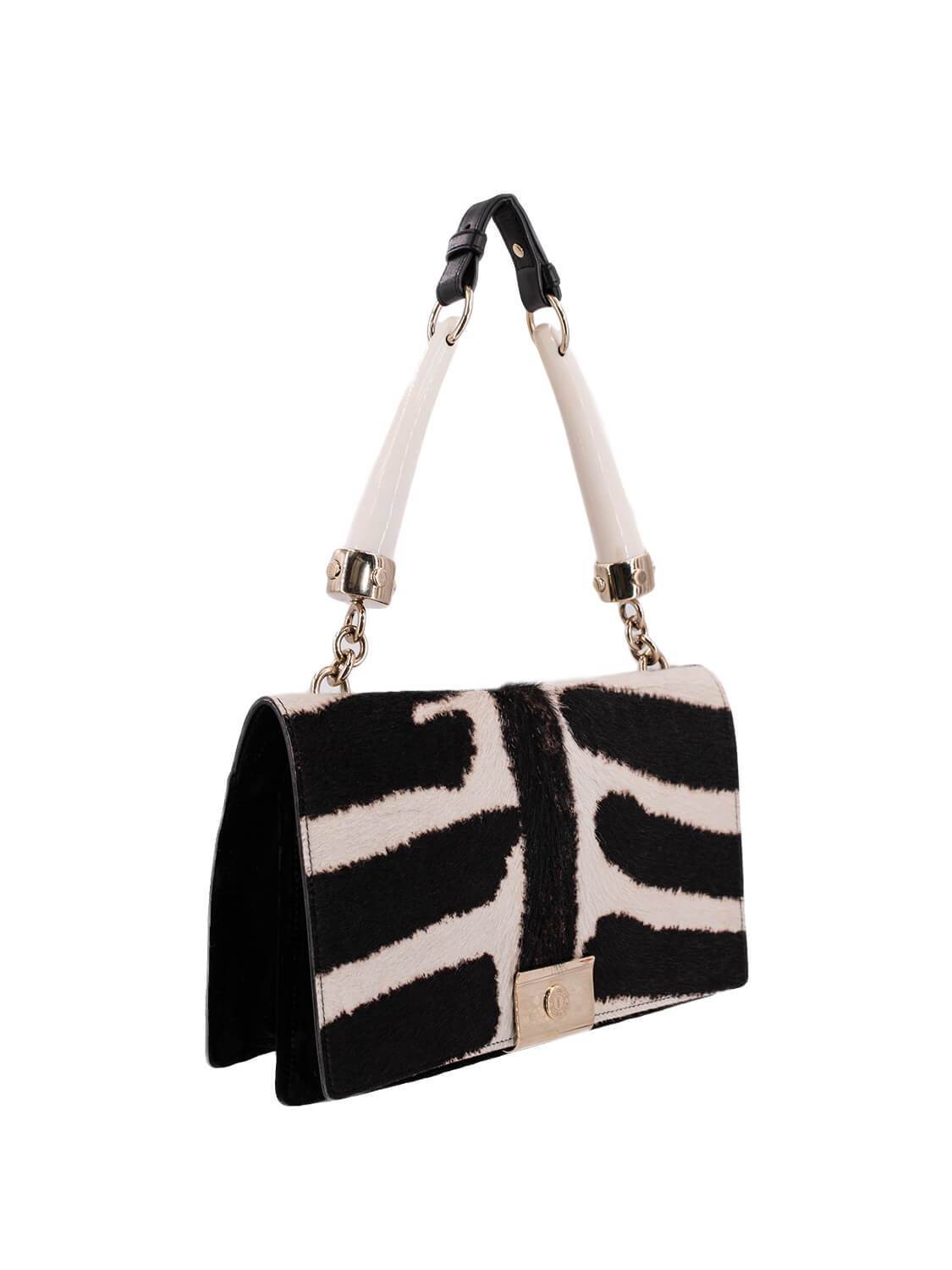 Yves Saint Laurent Calf Hair Double Horn Mombassa Bag Black White-designer resale