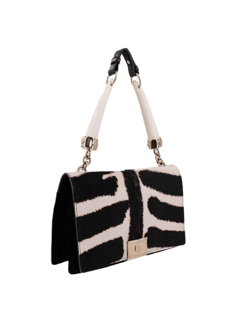 Yves Saint Laurent Calf Hair Double Horn Mombassa Bag Black White-designer resale