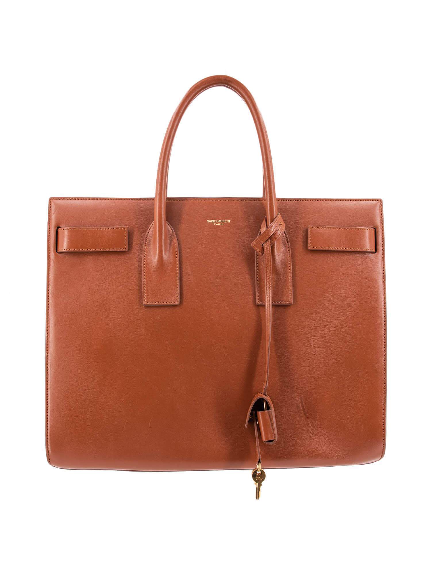 Yves Saint Laurent Calfskin Large Sac De Jour Tote Cognac Brown-designer resale