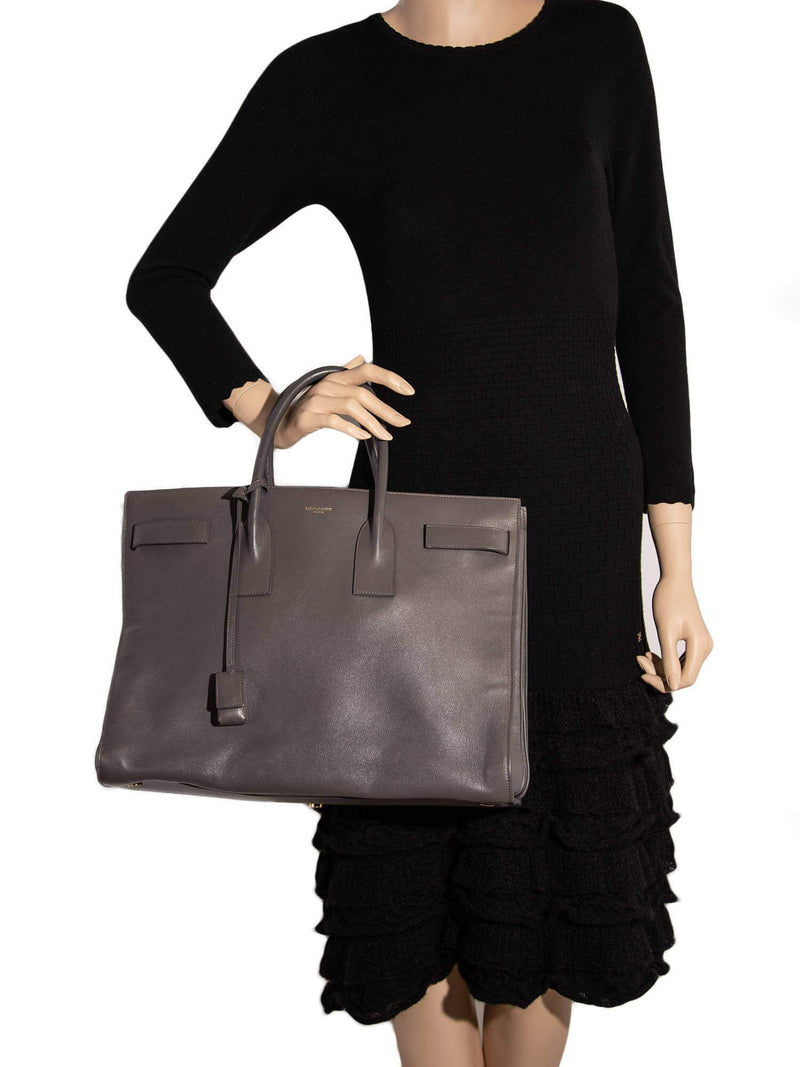 Yves Saint Laurent Calfskin Large Sac De Jour Tote Grey-designer resale
