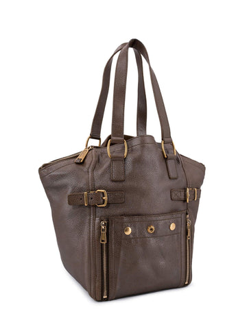 Yves Saint Laurent Calfskin Medium Downtown Bag Brown-designer resale