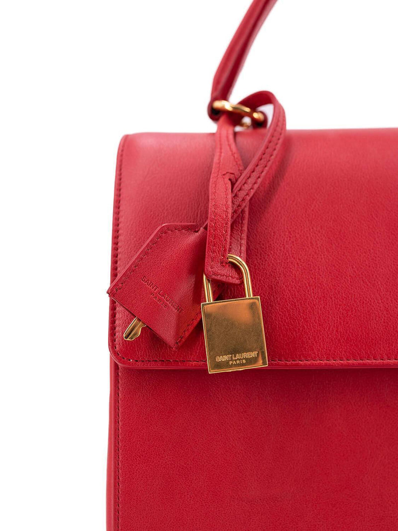 Yves Saint Laurent Calfskin Medium Moujik Top Handle Bag Red-designer resale