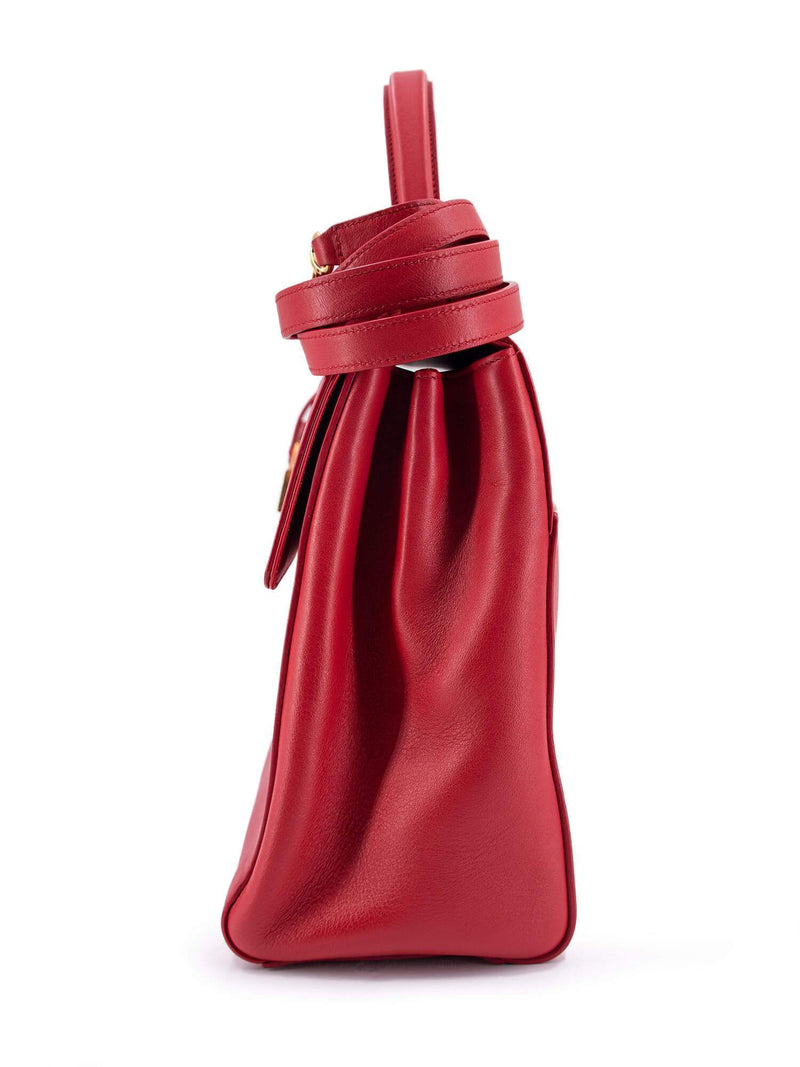 Yves Saint Laurent Calfskin Medium Moujik Top Handle Bag Red-designer resale