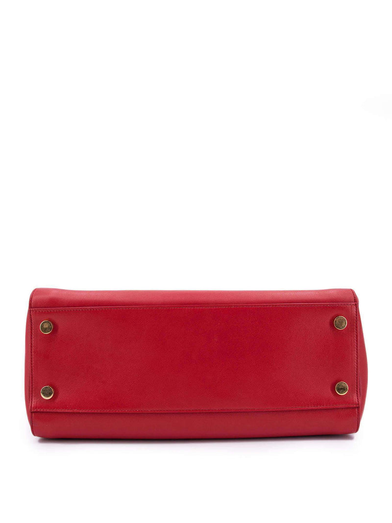Yves Saint Laurent Calfskin Medium Moujik Top Handle Bag Red-designer resale