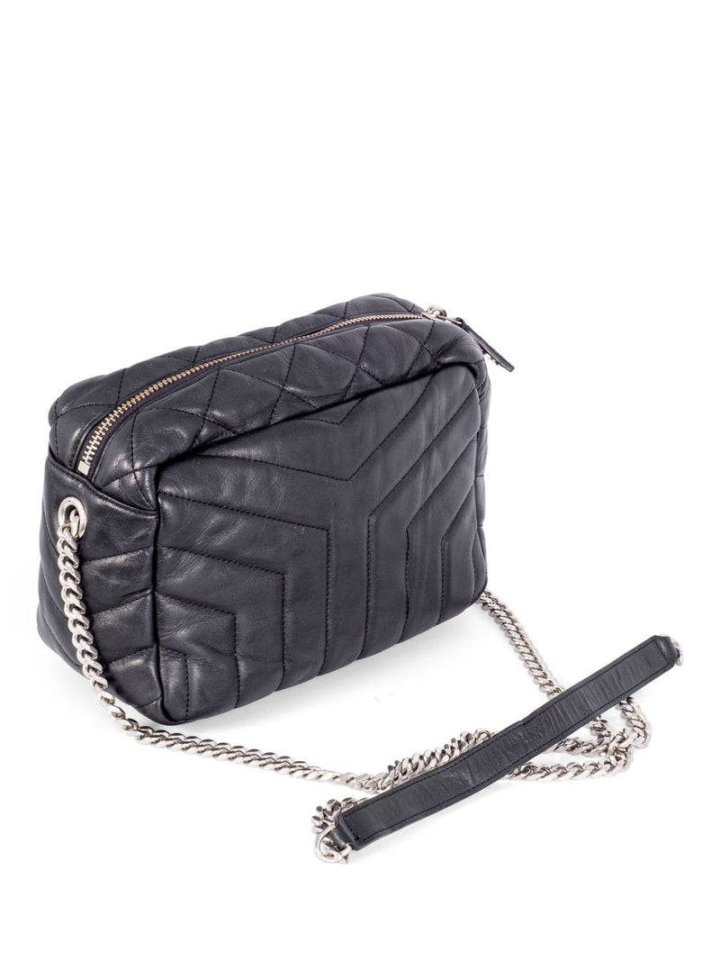 Yves Saint Laurent Chevron Leather Lou Camera Messenger Bag Black-designer resale