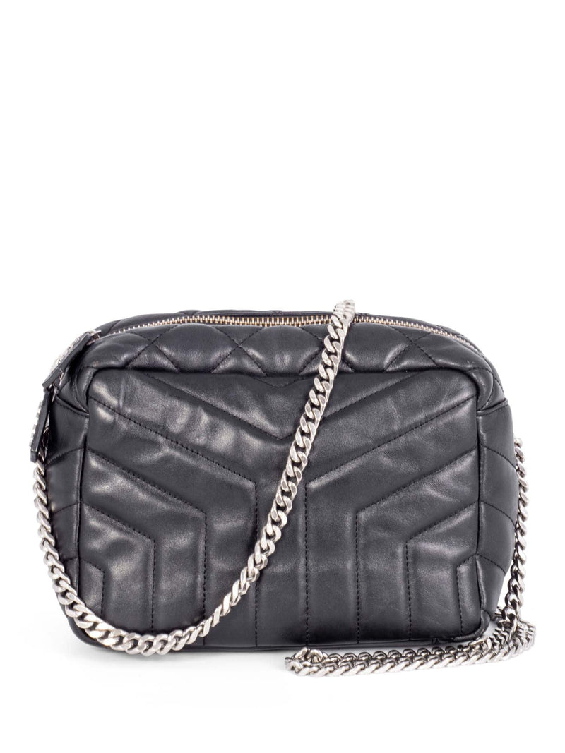 Yves Saint Laurent Chevron Leather Lou Camera Messenger Bag Black
