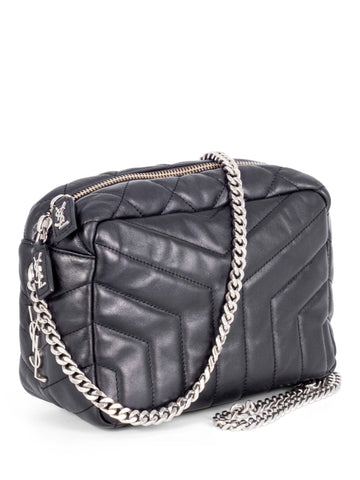 Yves Saint Laurent Chevron Leather Lou Camera Messenger Bag Black-designer resale