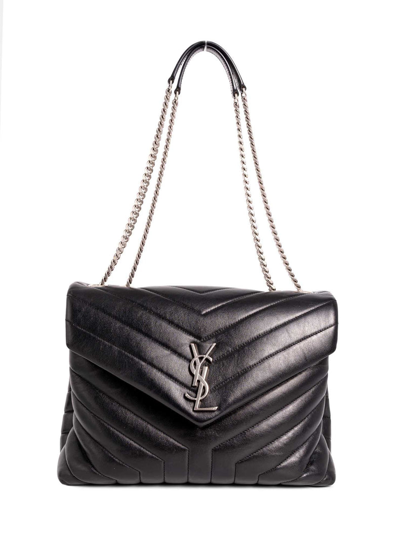 Yves Saint Laurent Chevron Leather Medium Loulou Flap Messenger Bag Black-designer resale