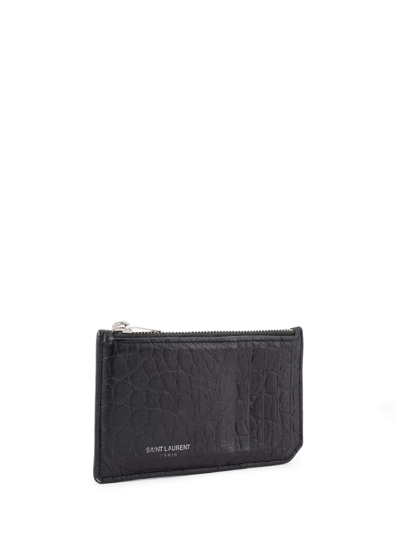 Yves Saint Laurent Croc Embossed Card Holder Black