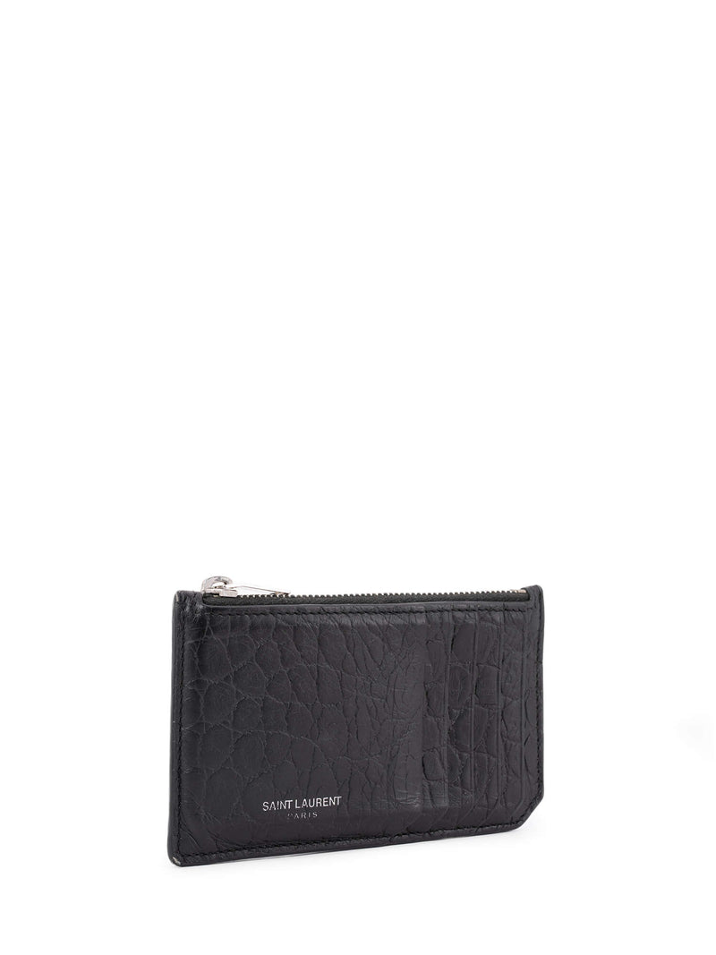 Yves Saint Laurent Croc Embossed Card Holder Black-designer resale