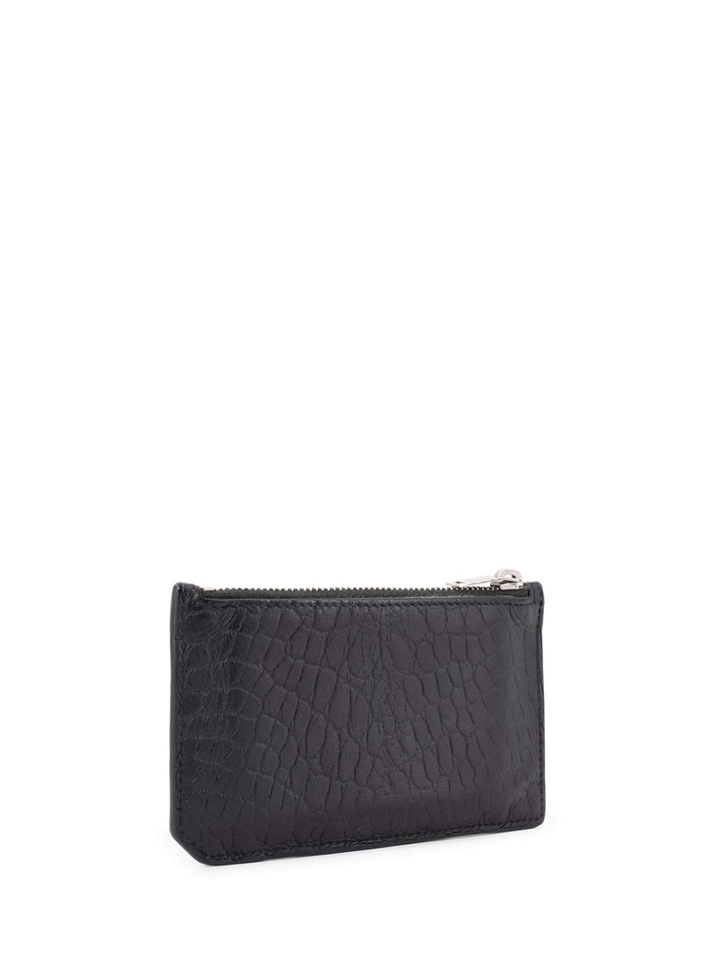 Yves Saint Laurent Croc Embossed Card Holder Black-designer resale
