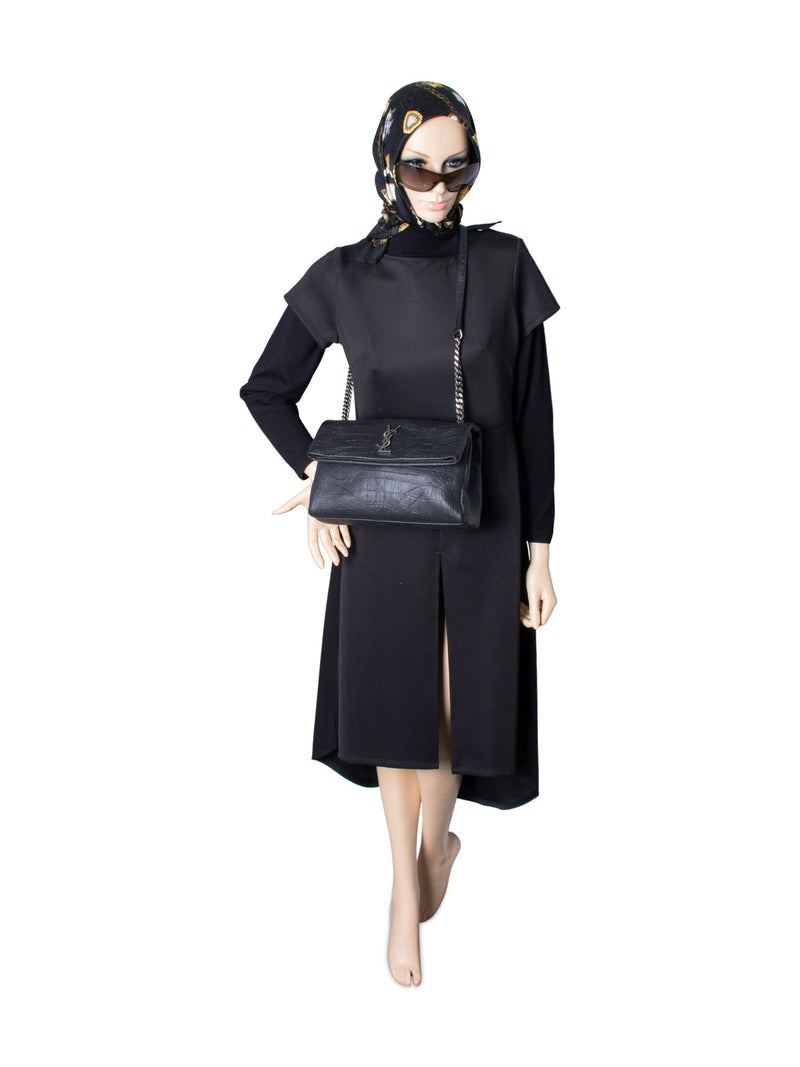 Yves Saint Laurent Crocodile Embossed LeatherWest Hollywood Bag Black-designer resale