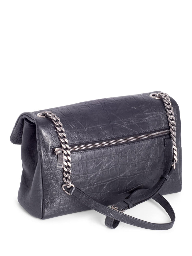 Yves Saint Laurent Crocodile Embossed LeatherWest Hollywood Bag Black-designer resale