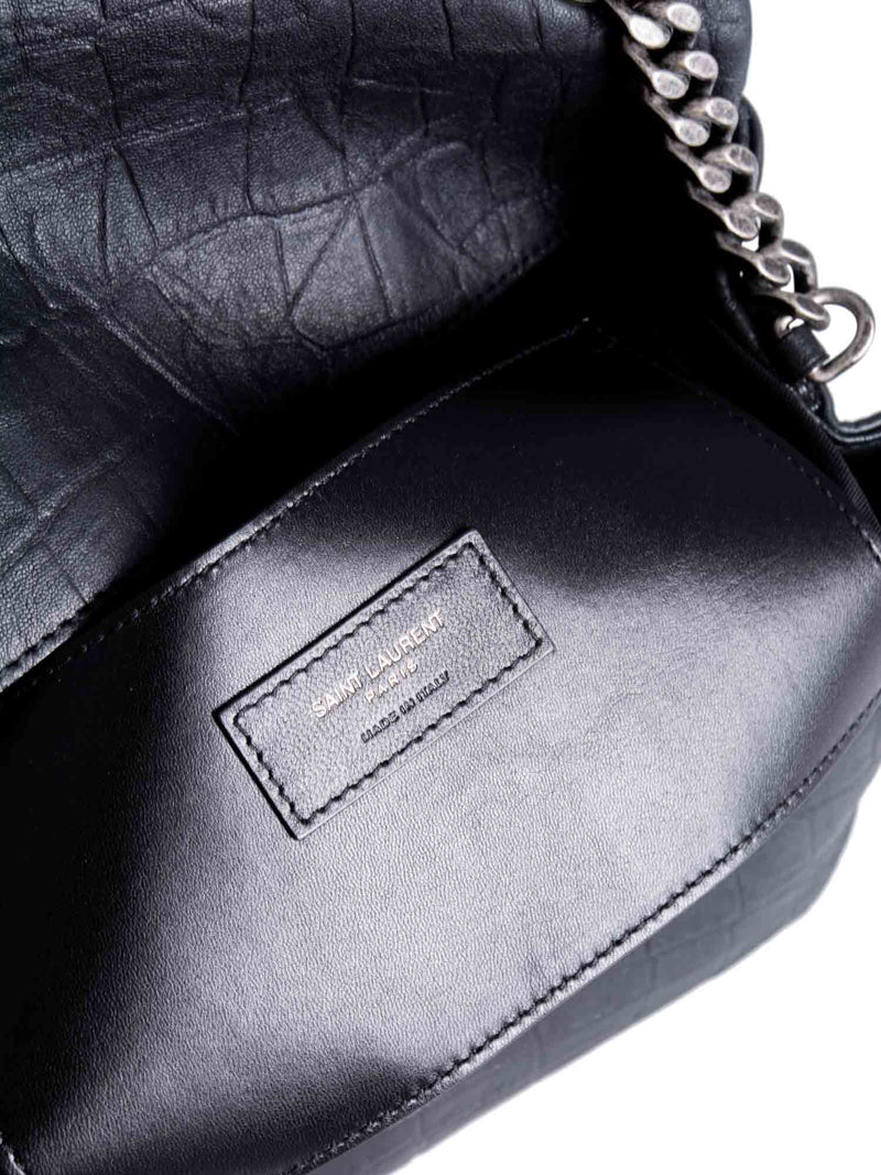 Yves Saint Laurent Crocodile Embossed LeatherWest Hollywood Bag Black-designer resale